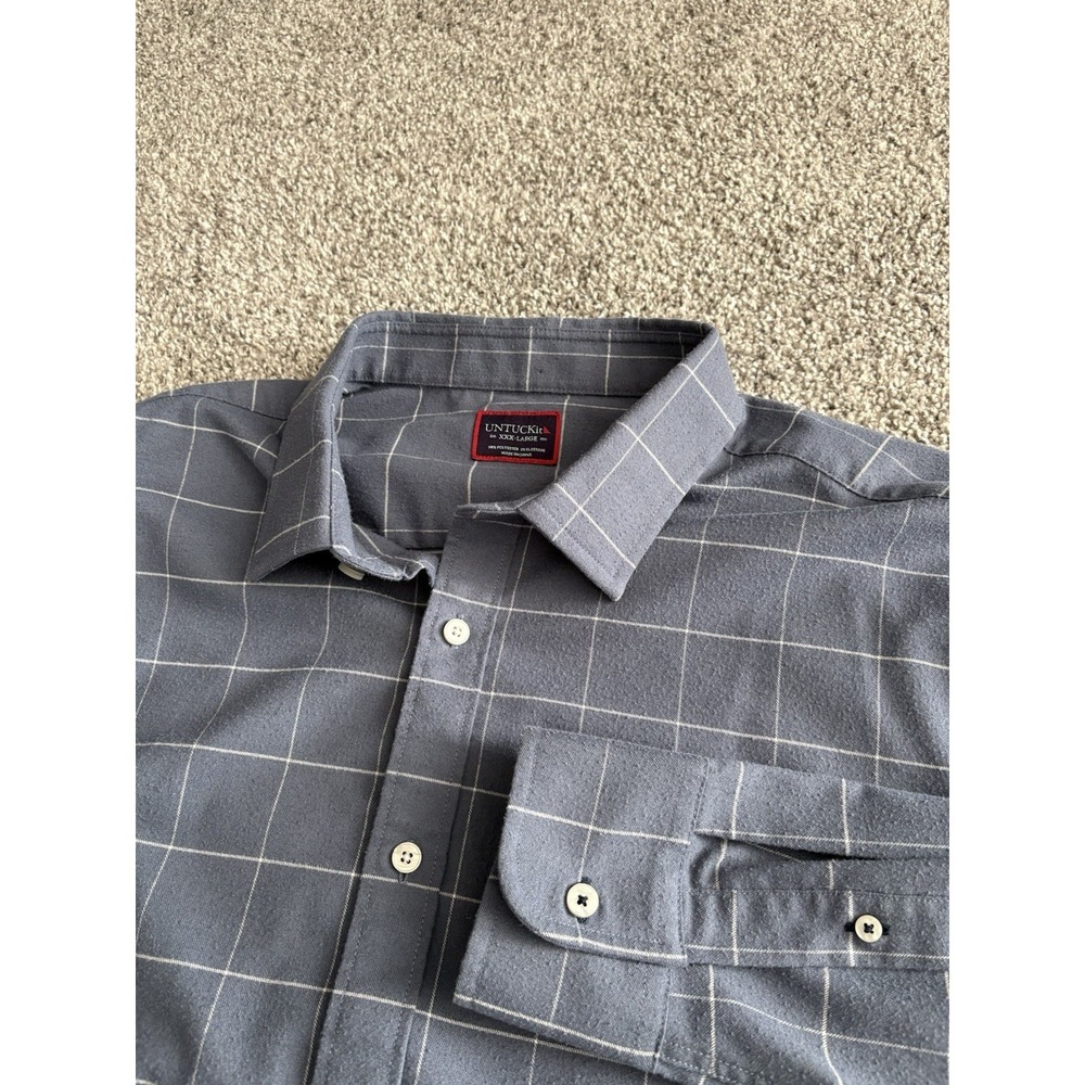 Untuckit Flannel Shirt Men's Size 3XL Blue White‎ Plaid Button Up Long Sleeve